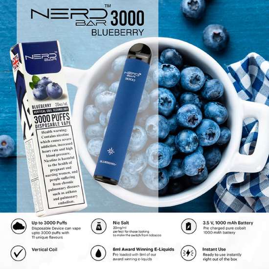 Blueberry NERD Bar 3000 Puffs Disposable Vape