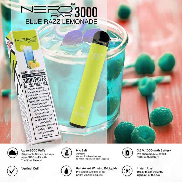 Blue Razz Lemonade NERD Bar 3000 Puffs Disposable Vape